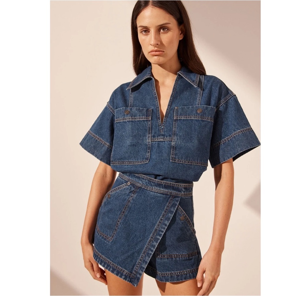 Shona Joy Light Indigo Wrap Detail Denim Skort Size 8